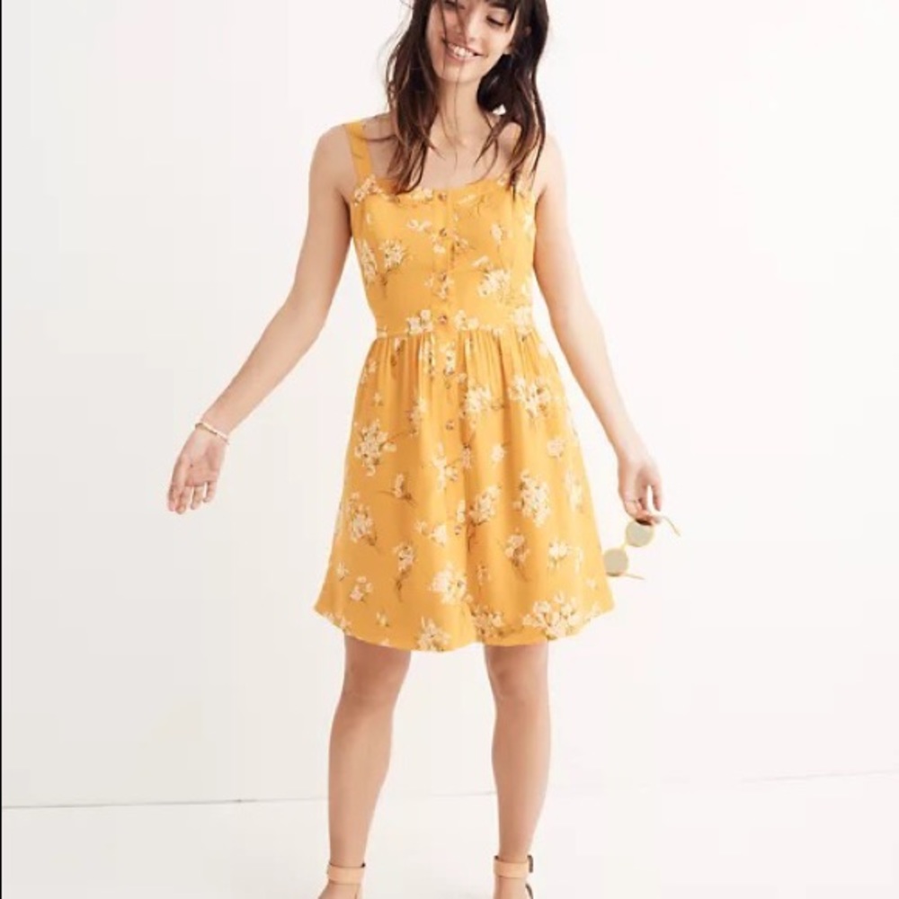 Madewell Yellow Floral Bow Back Dress